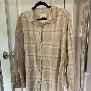 aerie Cream and Beige Plaid Shirt Jacket